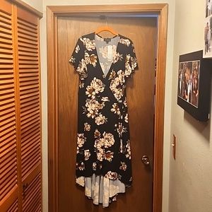 FORTUNE AND IVY Irene Faux Wrap Brushed Knit Straight Hem Maxi Dress